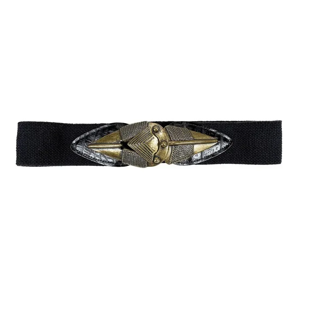 Omega VTG Women's M Black Stretch Belt Brass Arrowhead Buckle USA 80s